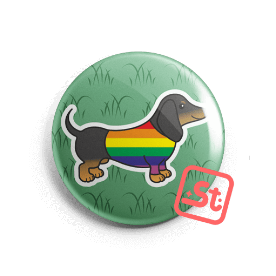Rainbow dachshund kawaii badge